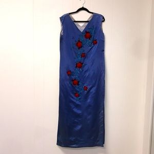 Vintage Handmade Beaded Satin Sleeveless Prom Party Dress